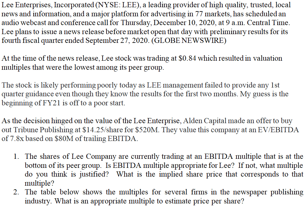 Arriba 82+ imagen lee enterprises stock Thptnganamst.edu.vn