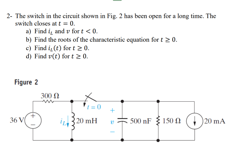 Solved 2- The switch in the circuit shown in Fig. 2 has been | Chegg.com