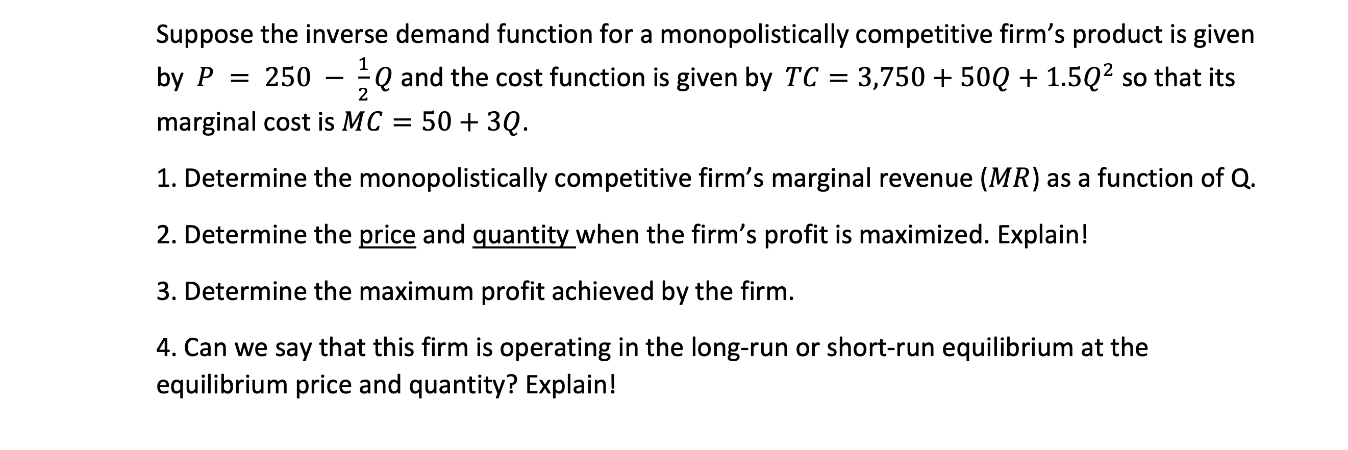 Solved Suppose the inverse demand function for a