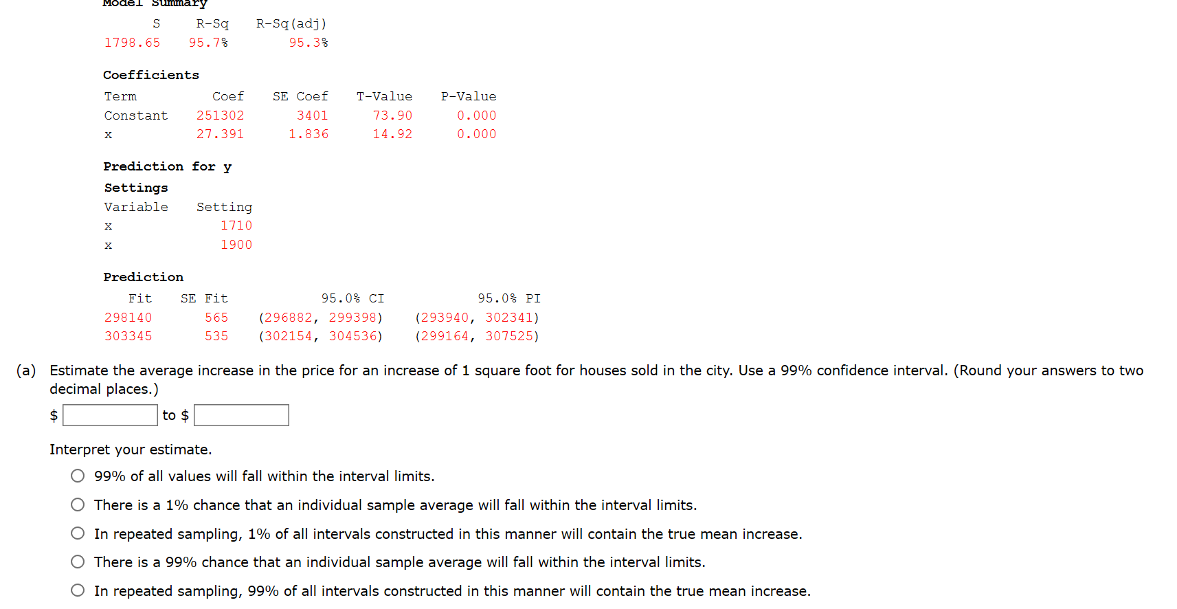 Solved The data in the table give the square footages and | Chegg.com