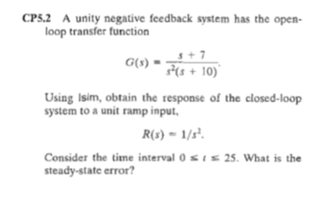 Solved Cp52 A Unity Negative Feedback System Has The Open 5971