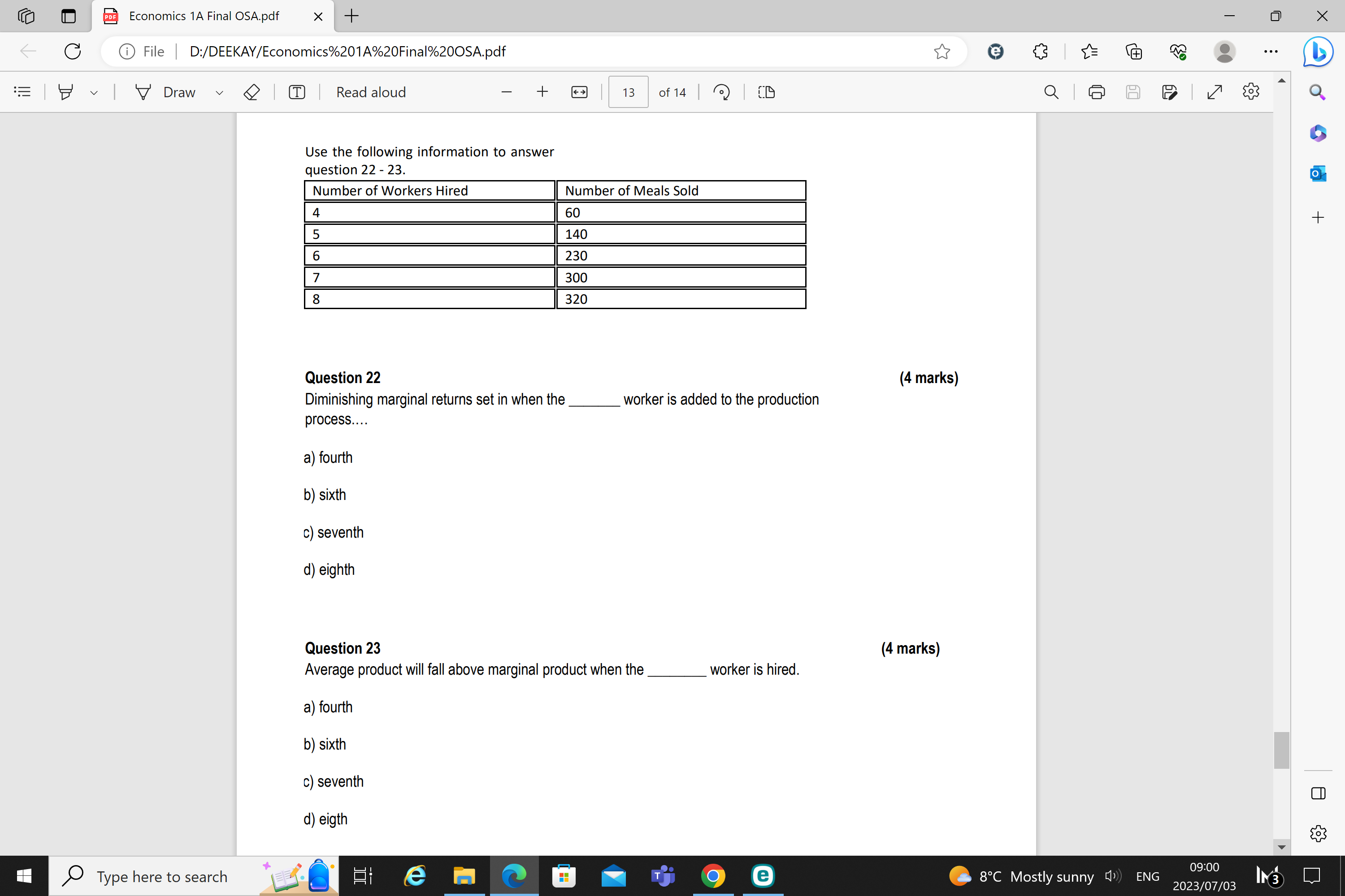 Solved Use the following information to answer auestion 22 - | Chegg.com