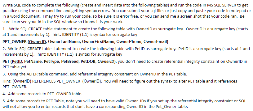 Solved Write SQL code to complete the following (create and | Chegg.com