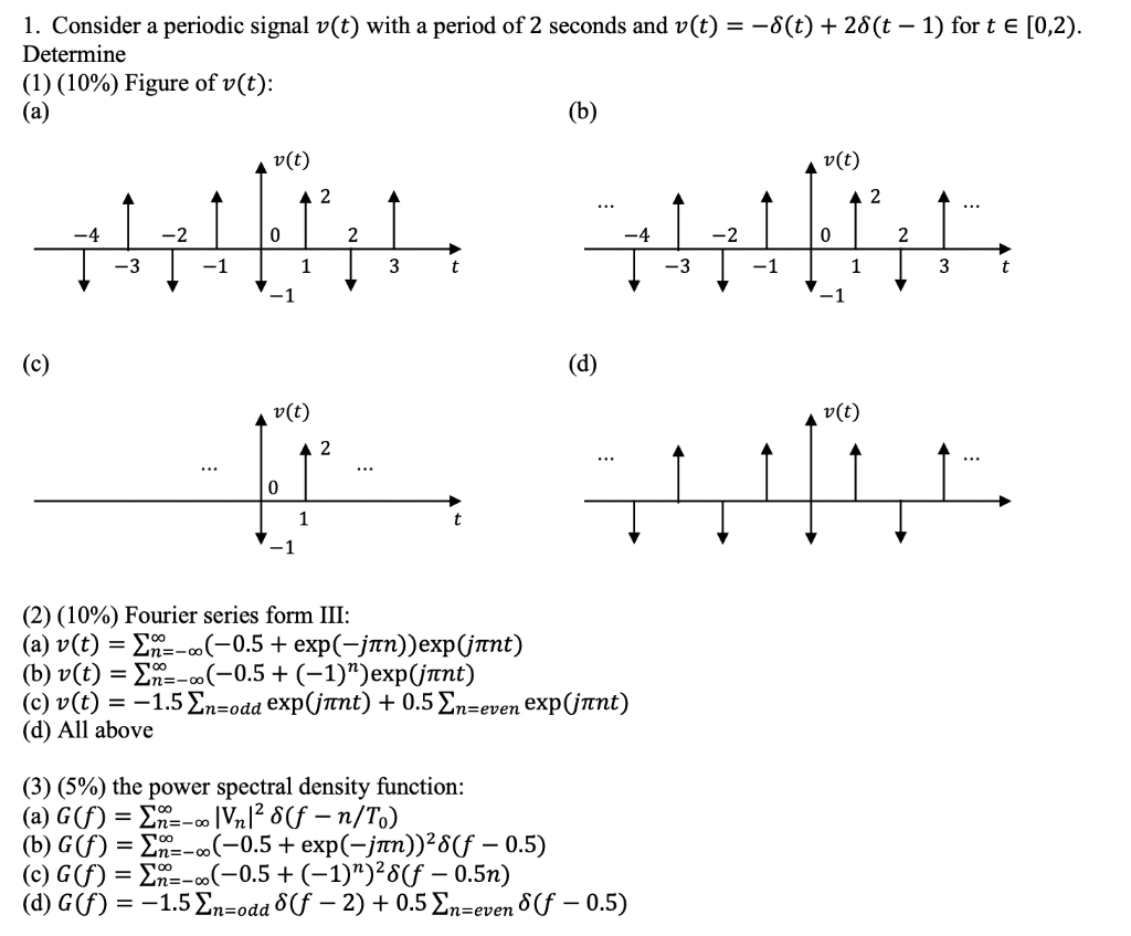 Solved 1 Consider A Periodic Signal V T With A Period O Chegg Com