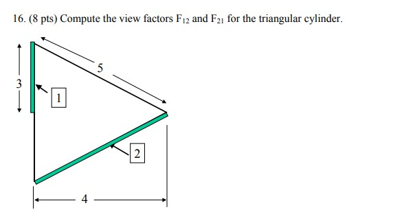 Solved 16. (8 pts) Compute the view factors F12 and F21 for | Chegg.com