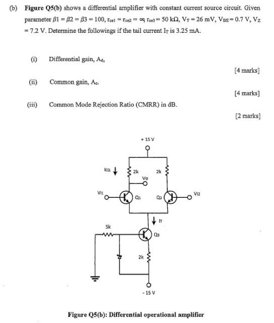 Solved (b) Figure 25(b) shows a differential amplifier with | Chegg.com