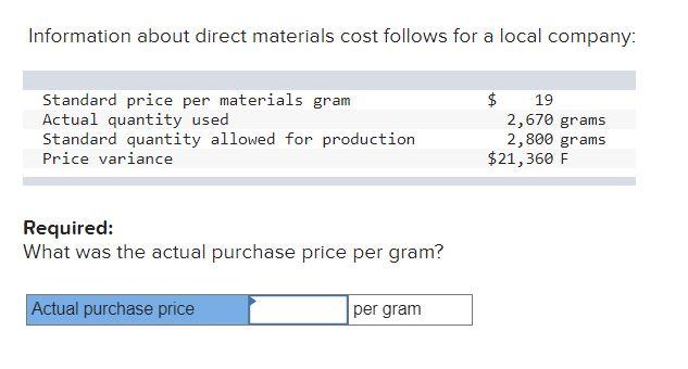 Solved Information About Direct Materials Cost Follows For A | Chegg.com