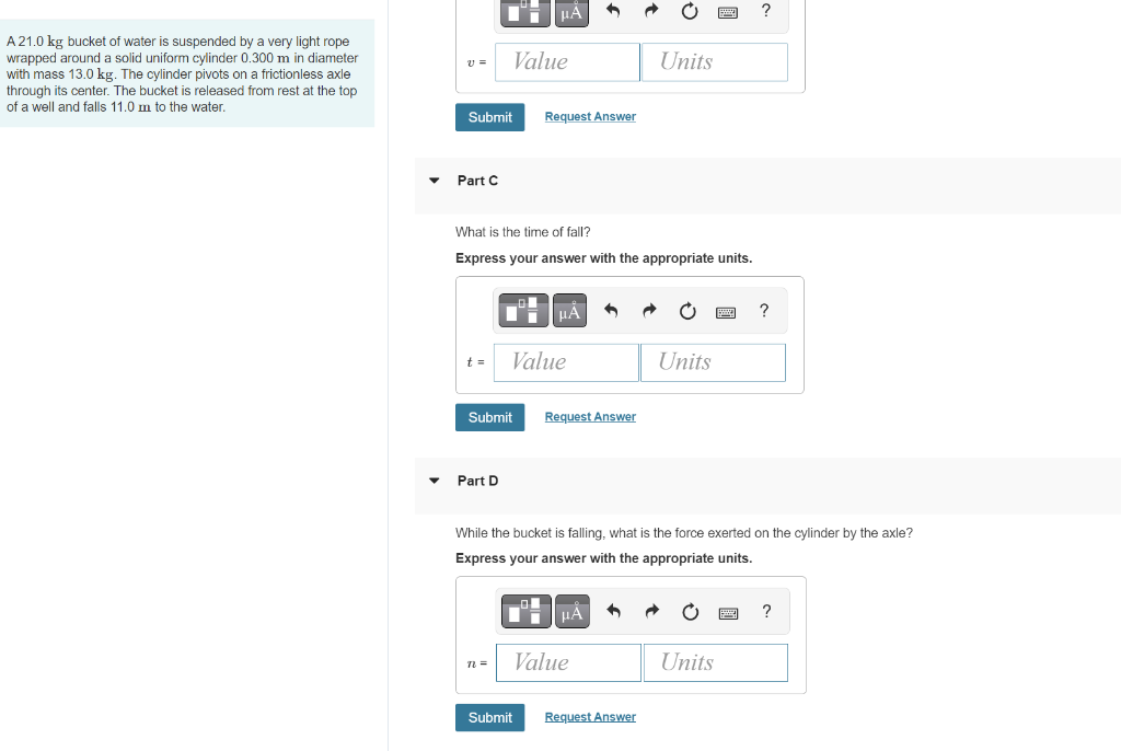 Solved A 21.0 kg bucket of water is suspended by a very
