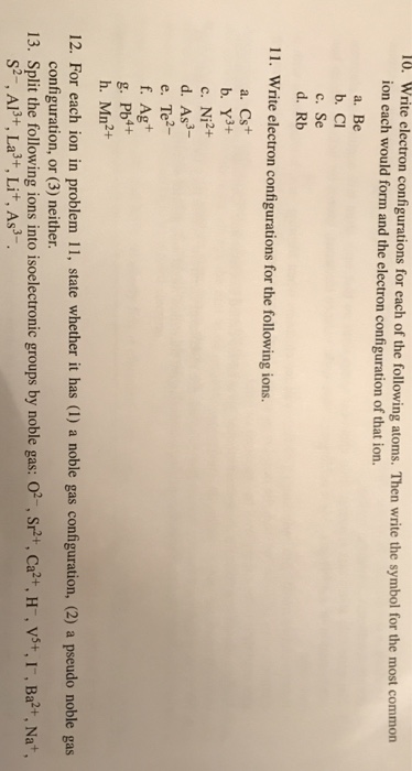 Solved configurations for each of the following atoms. Then | Chegg.com
