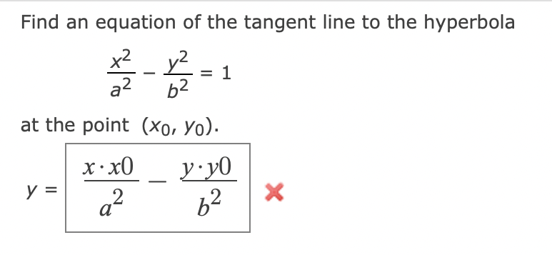 Solved Find an equation of the tangent line to the hyperbola | Chegg.com