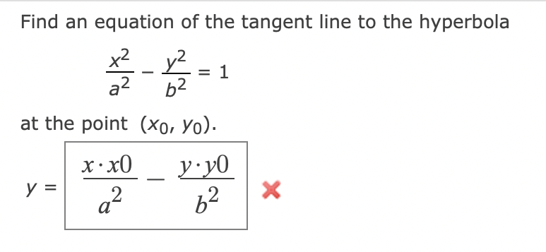 Solved Find An Equation Of The Tangent Line To The Hyperbola Chegg