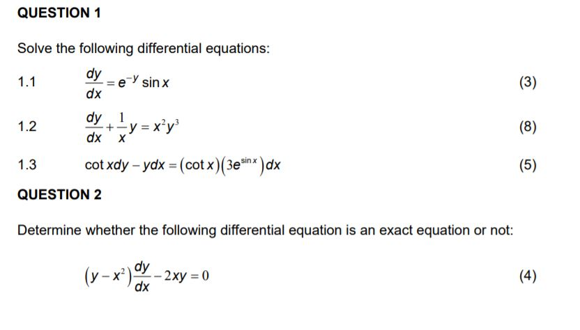 Solved QUESTION 1 Solve the following differential | Chegg.com