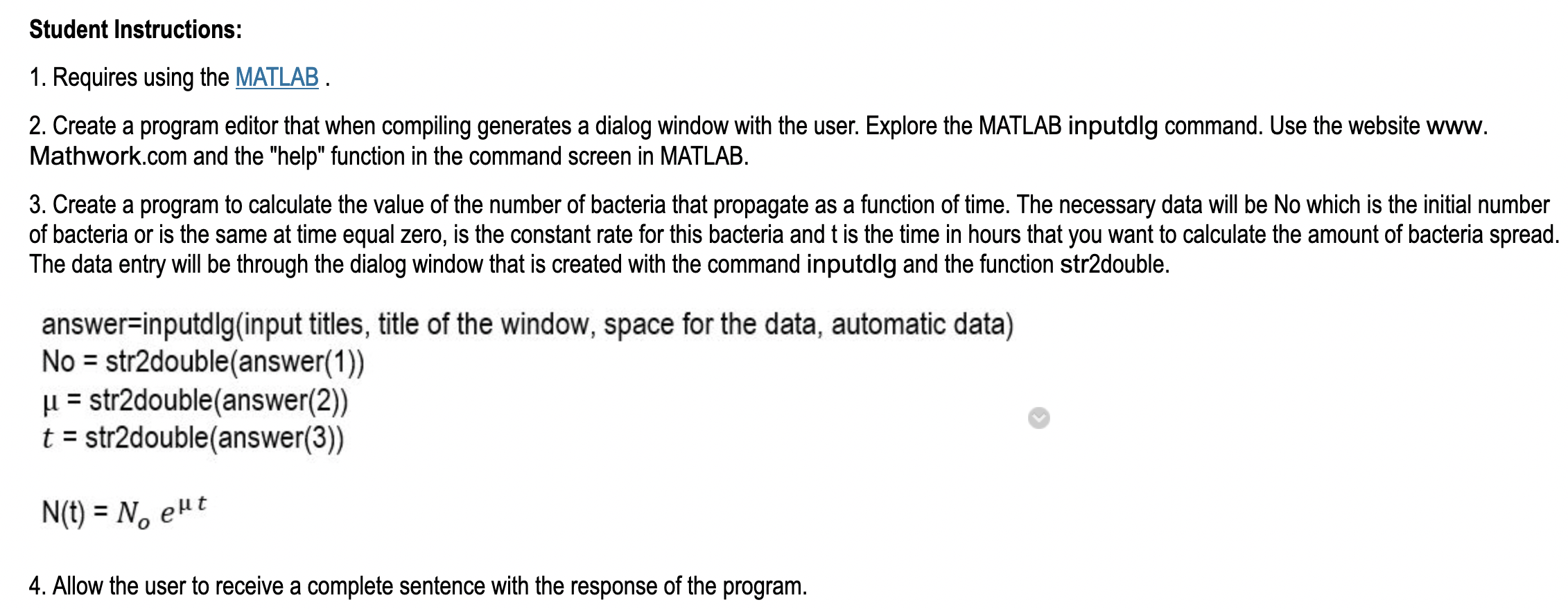 Solved 1. Requires using the MATLAB . 2. Create a program | Chegg.com