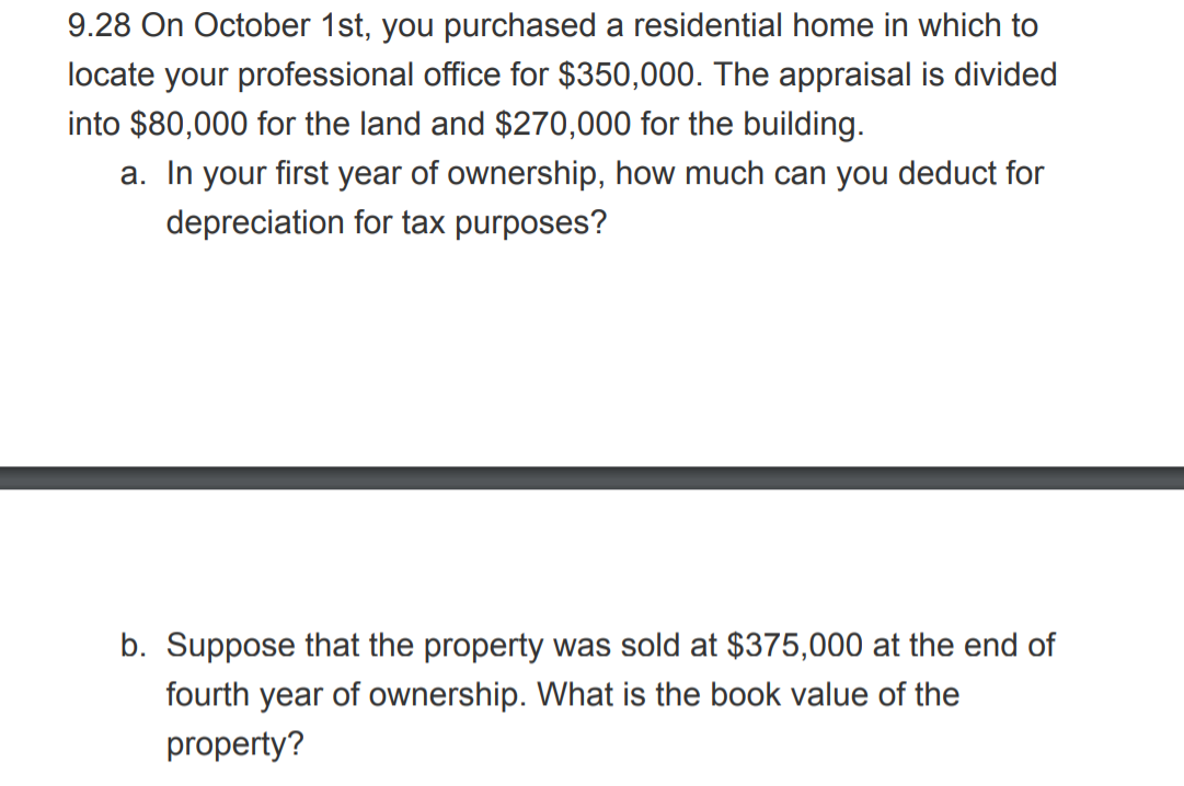 Solved 9.28 On October 1st, you purchased a residential home