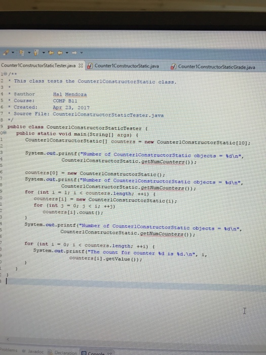 Solved COMP B11 Counter1ConstructorStatic In Class Program | Chegg.com