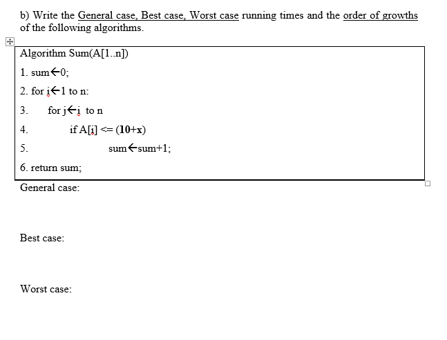 Solved b) Write the General case, Best case. Worst case | Chegg.com