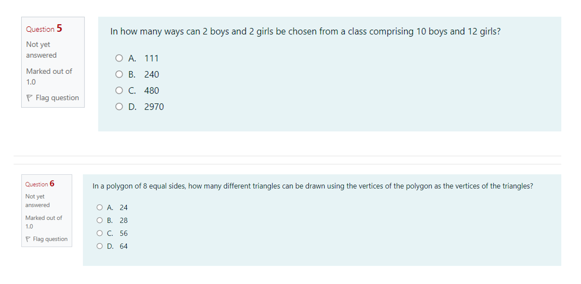 Solved Question 5 In how many ways can 2 boys and 2 girls be | Chegg.com