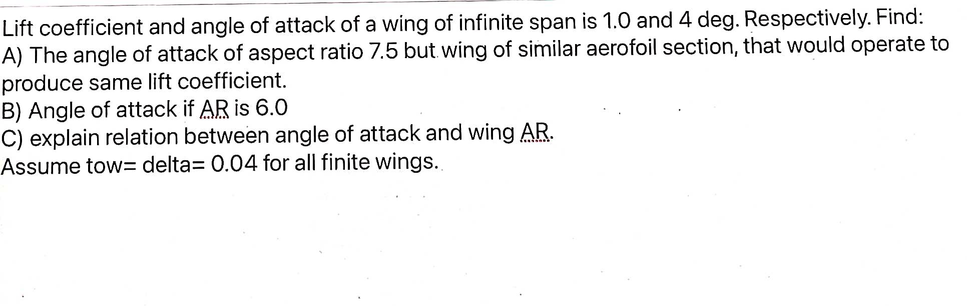 Solved Lift coefficient and angle of attack of a wing of | Chegg.com