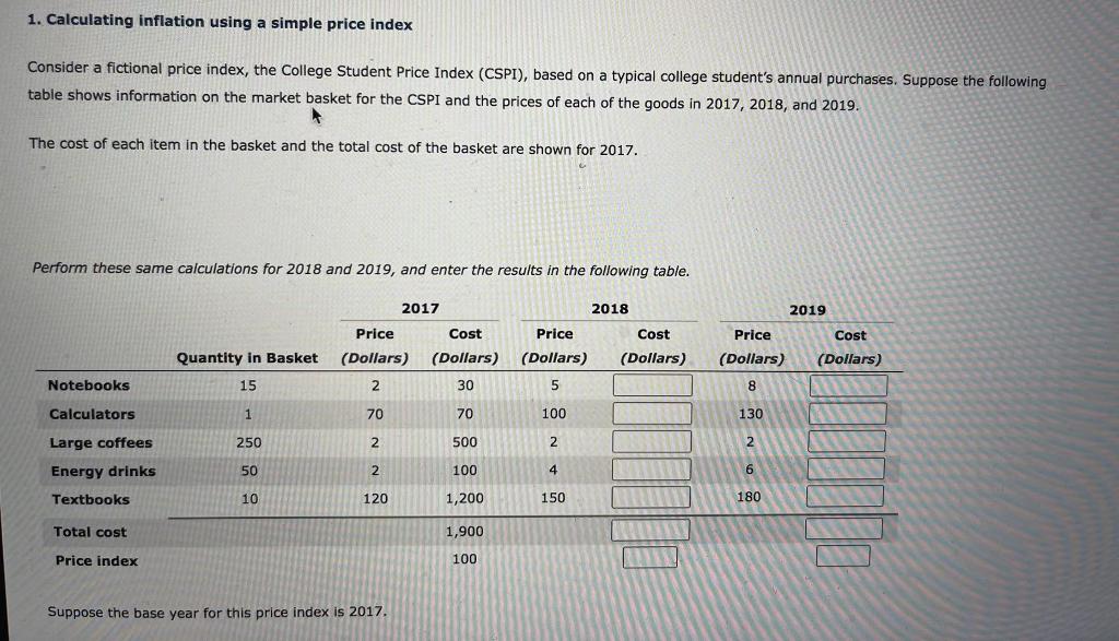 Solved 1. Calculating Inflation Using A Simple Price Index | Chegg.com