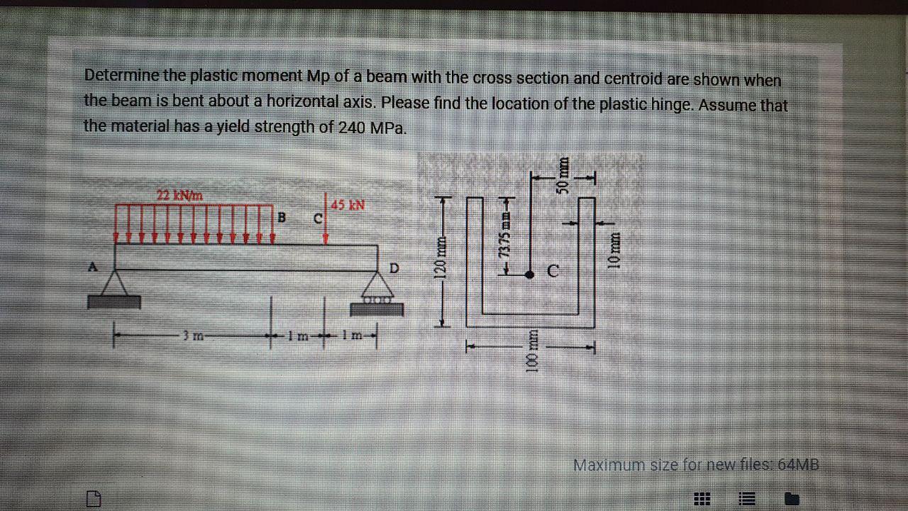 Solved Determine the plastic moment Mp of a beam with the | Chegg.com