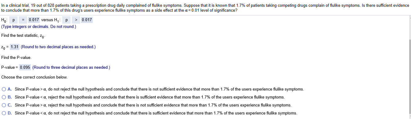 Solved In a clinical trial, 19 out of 828 patients taking a | Chegg.com