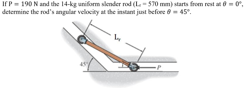 Rod Angular Solved If P = 190 N and the 14-kg uniform slender rod | Chegg.com