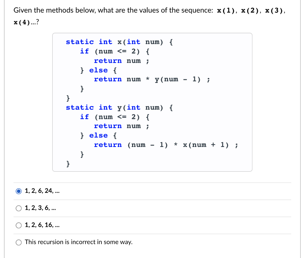 Solved Given the methods below, what are the values of the | Chegg.com