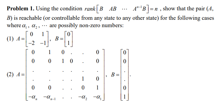 Solved Problem 1. Using the condition rank[B AB A