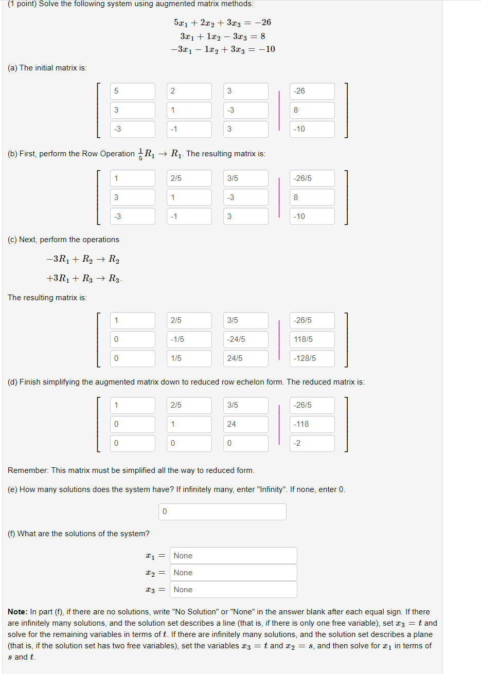 Solved (1 point) Solve the following system using augmented | Chegg.com