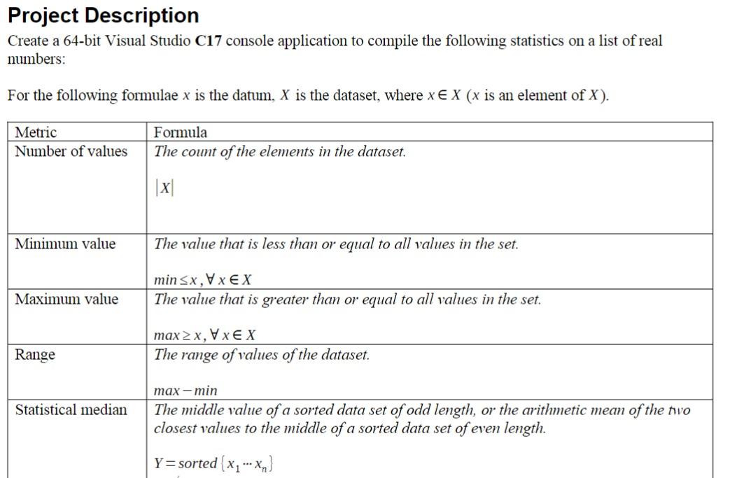 Solved Project Description Create a 64-bit Visual Studio C17 | Chegg.com