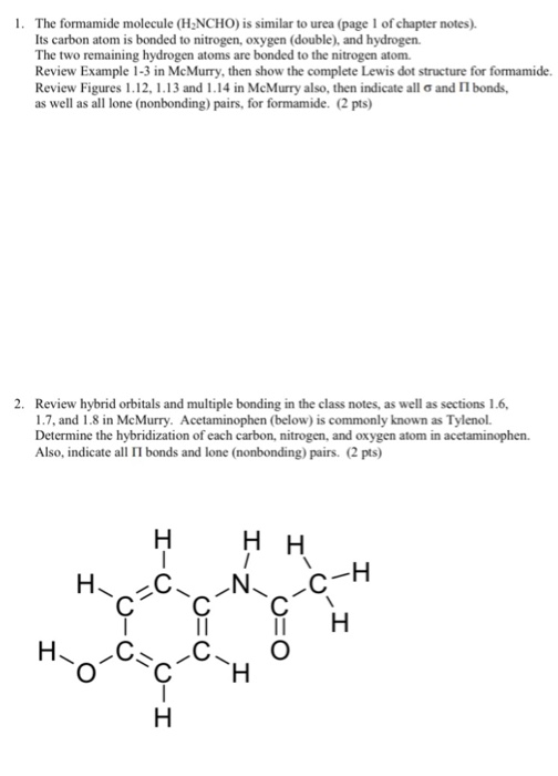 Solved 1. The formamide molecule (H2NCHO) is similar to urea | Chegg.com