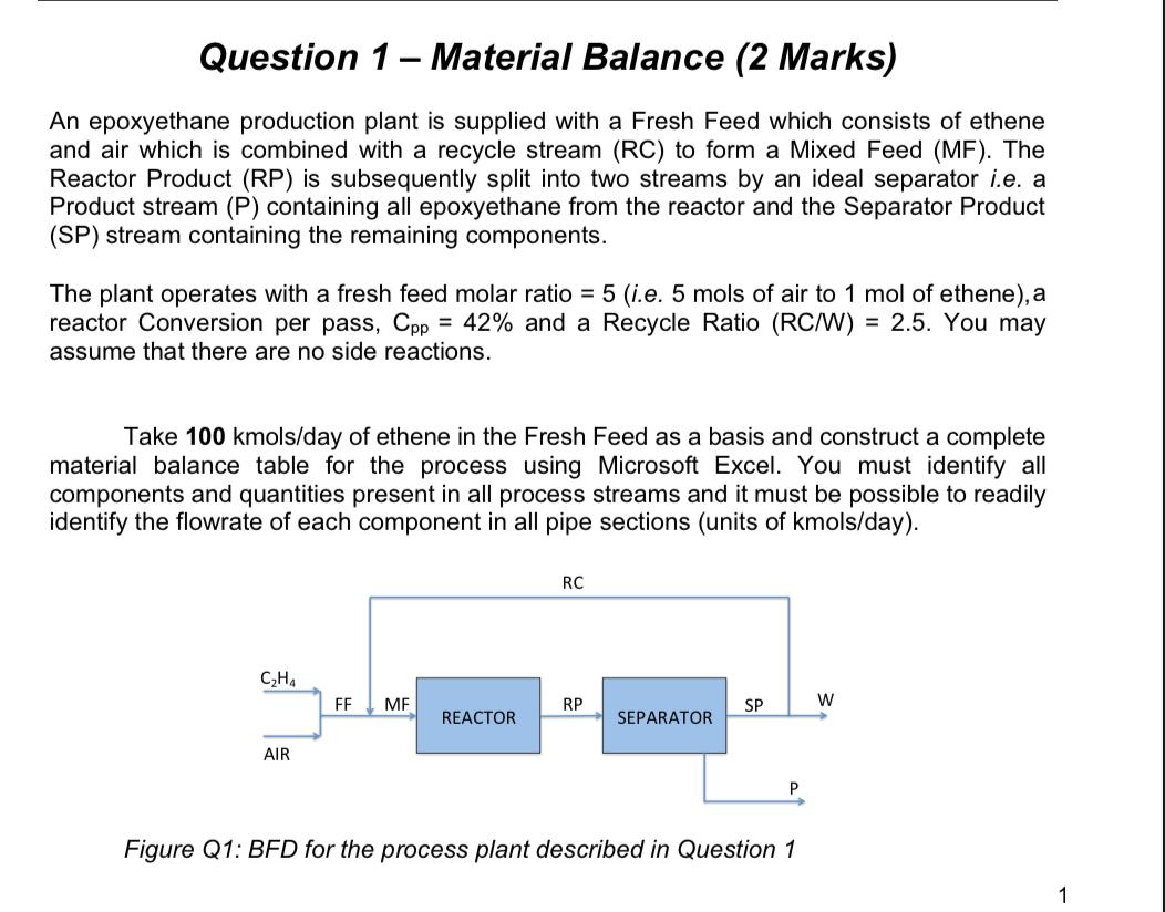 Solved Question 1 - Material Balance (2 Marks) An | Chegg.com