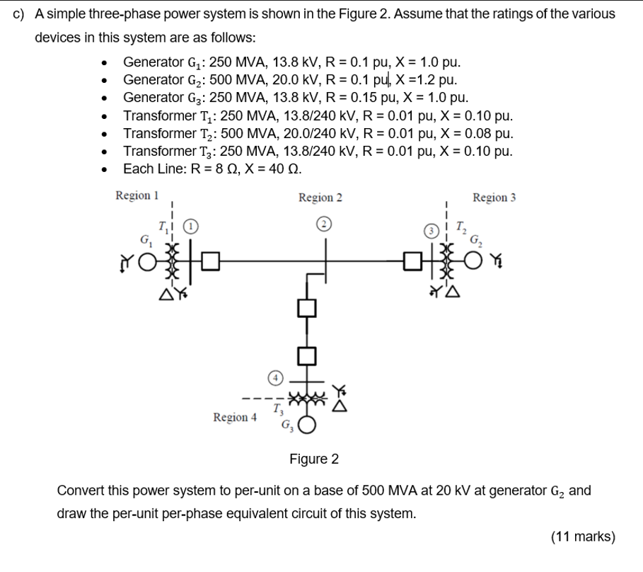 Solved c) A simple three-phase power system is shown in the | Chegg.com