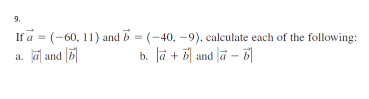 Solved If A=(−60,11) And B=(−40,−9), Calculate Each Of The | Chegg.com