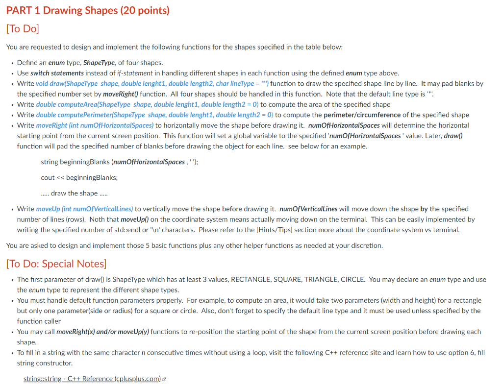 Solved PART 1 Drawing Shapes (20 points) [To Do] You are | Chegg.com