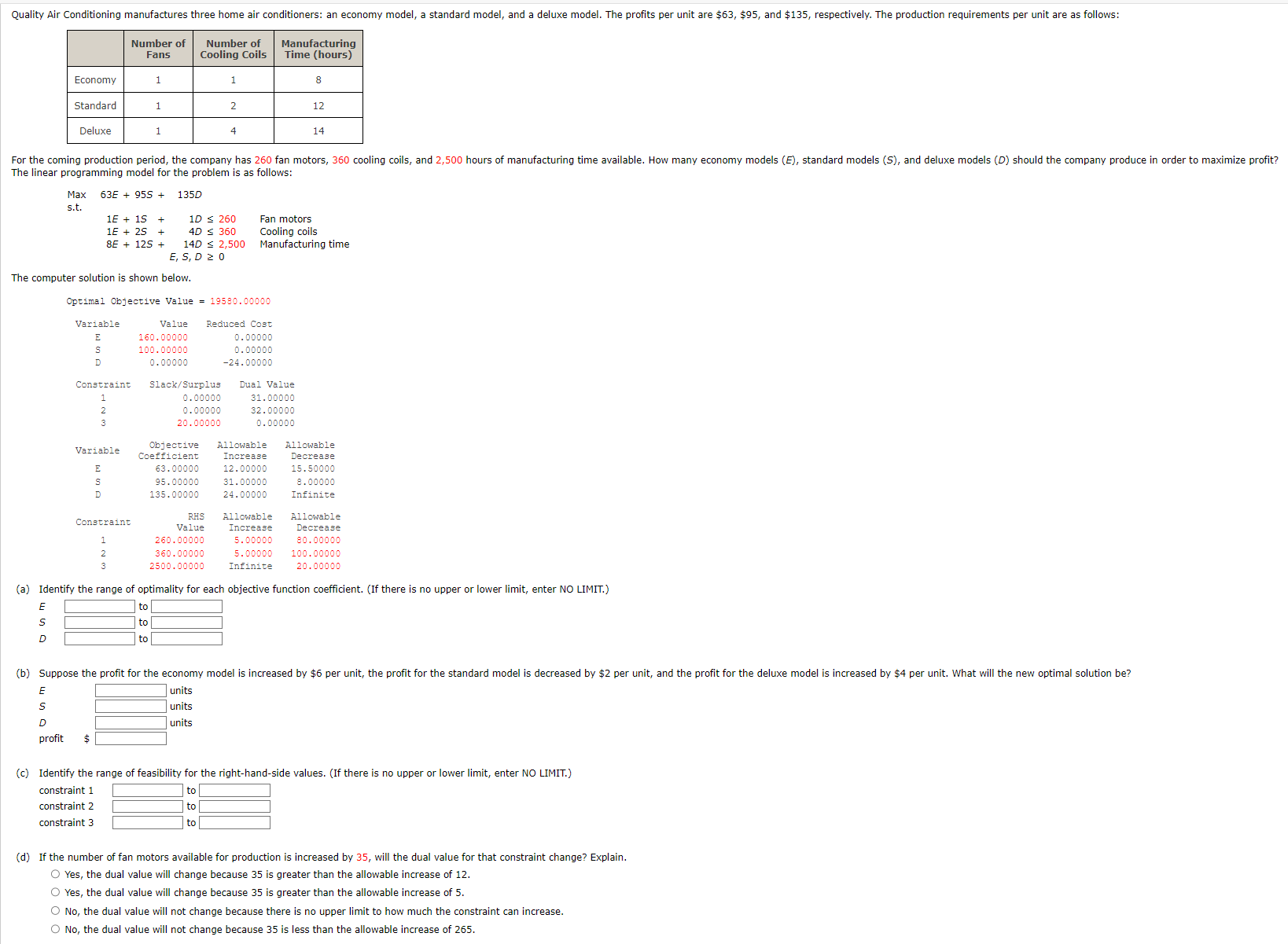 Solved The linear programming model for the problem is as | Chegg.com