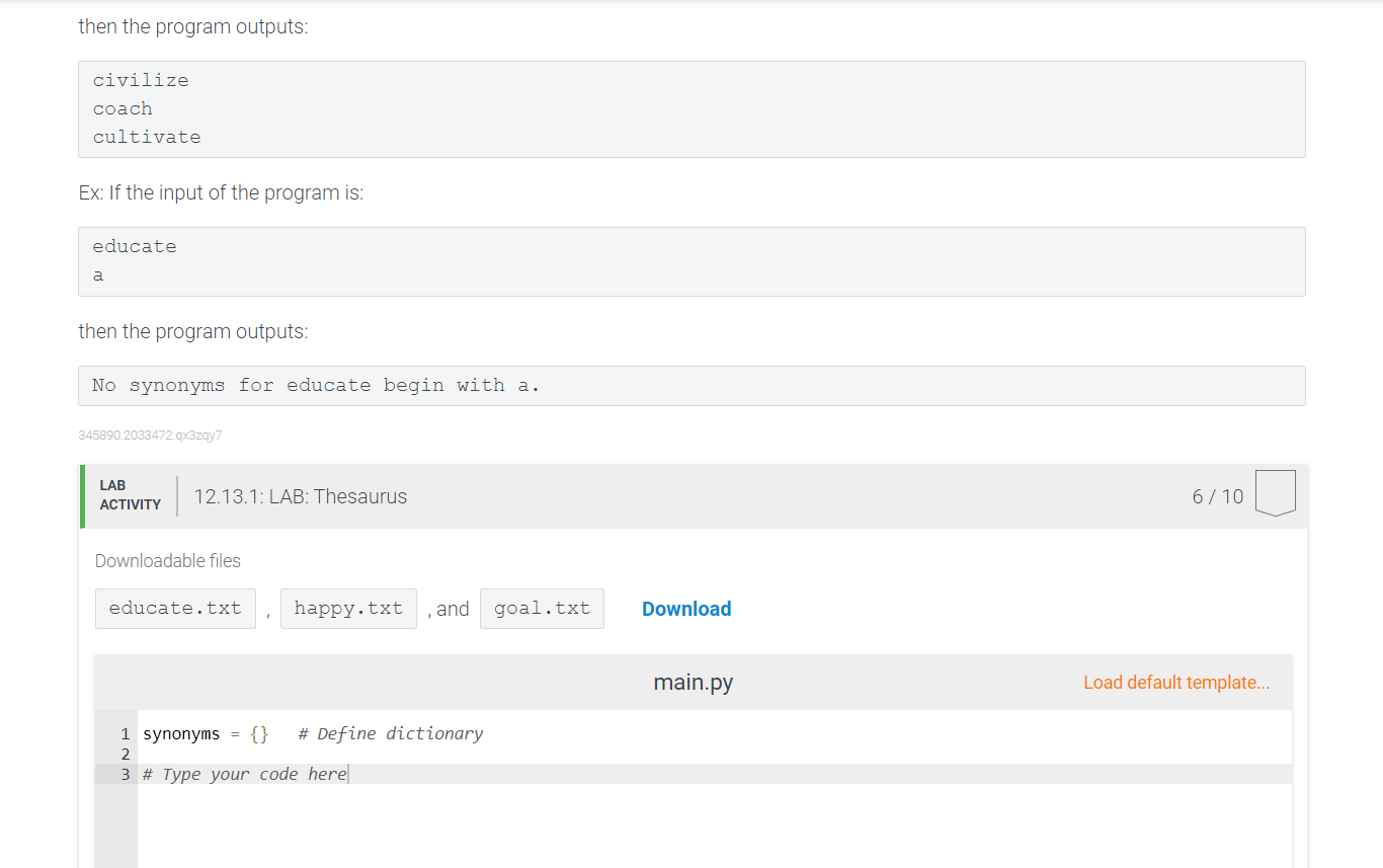 Answered: 8.14 LAB: Thesaurus Given a set of text…