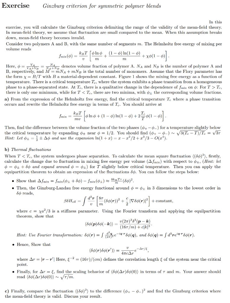 Exercise: Ginzburg Criterion for Symmetric Polymer Blends