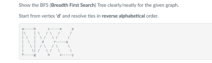 Solved Show the BFS (Breadth First Search) Tree | Chegg.com