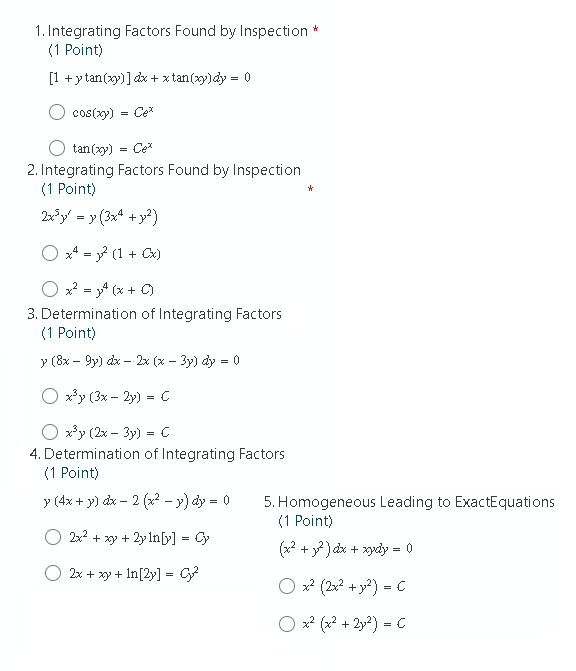 Solved 1. Integrating Factors Found by Inspection * (1 | Chegg.com