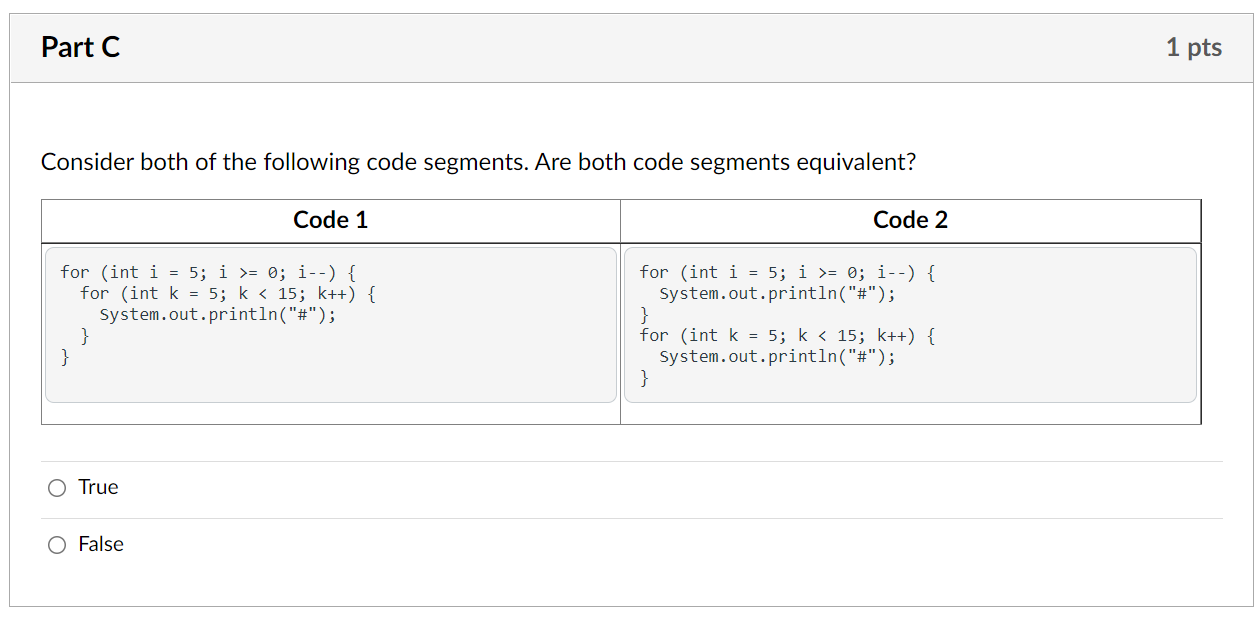 Solved Part A 1 pts Consider the following code. Fill in the | Chegg.com