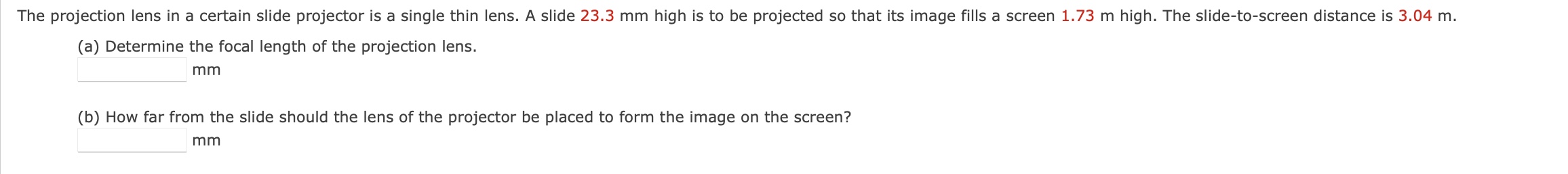Solved The projection lens in a certain slide projector is a | Chegg.com
