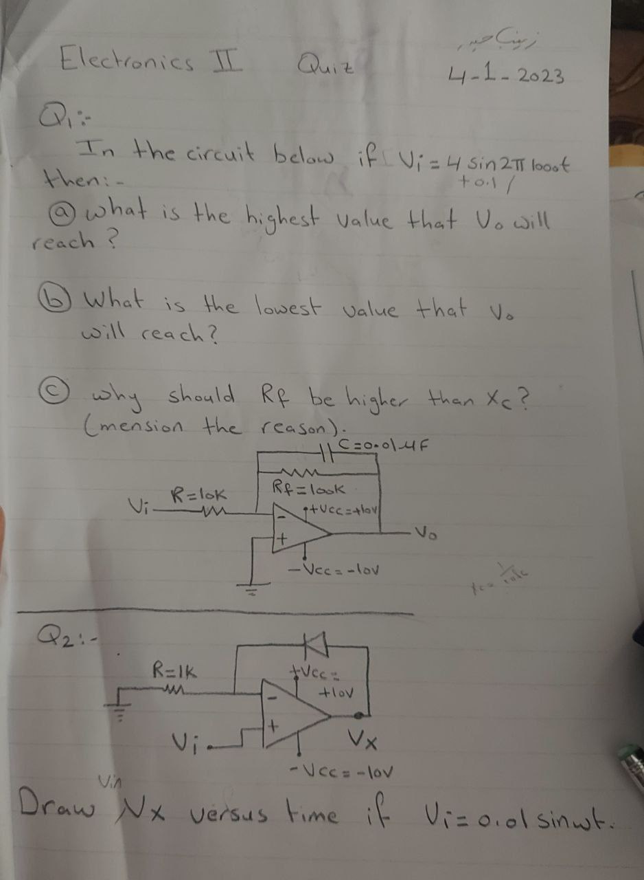 Solved Electronics 11 Quiz 4-1-2023 Q1: In the circuit below | Chegg.com