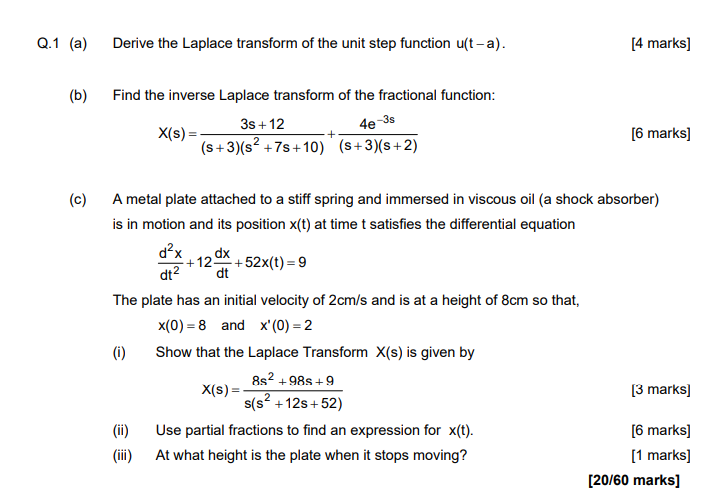 Solved Q.1 (a) Derive the Laplace transform of the unit step | Chegg.com