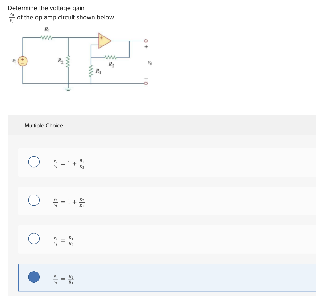 Solved Determine the voltage gain of the op amp circuit | Chegg.com