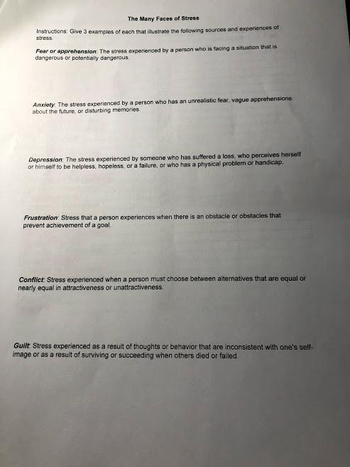 Solved The Many Faces of Stress Instructions: Give 3 | Chegg.com