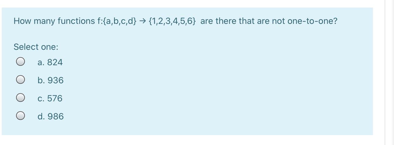 Solved How Many Functions F:{a,b,c,d} = {1,2,3,4,5,6} Are | Chegg.com