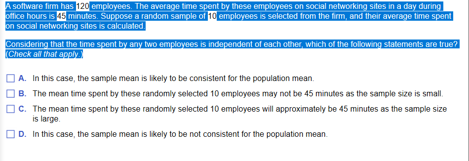 Solved A software firm has 120 employees. The average time 