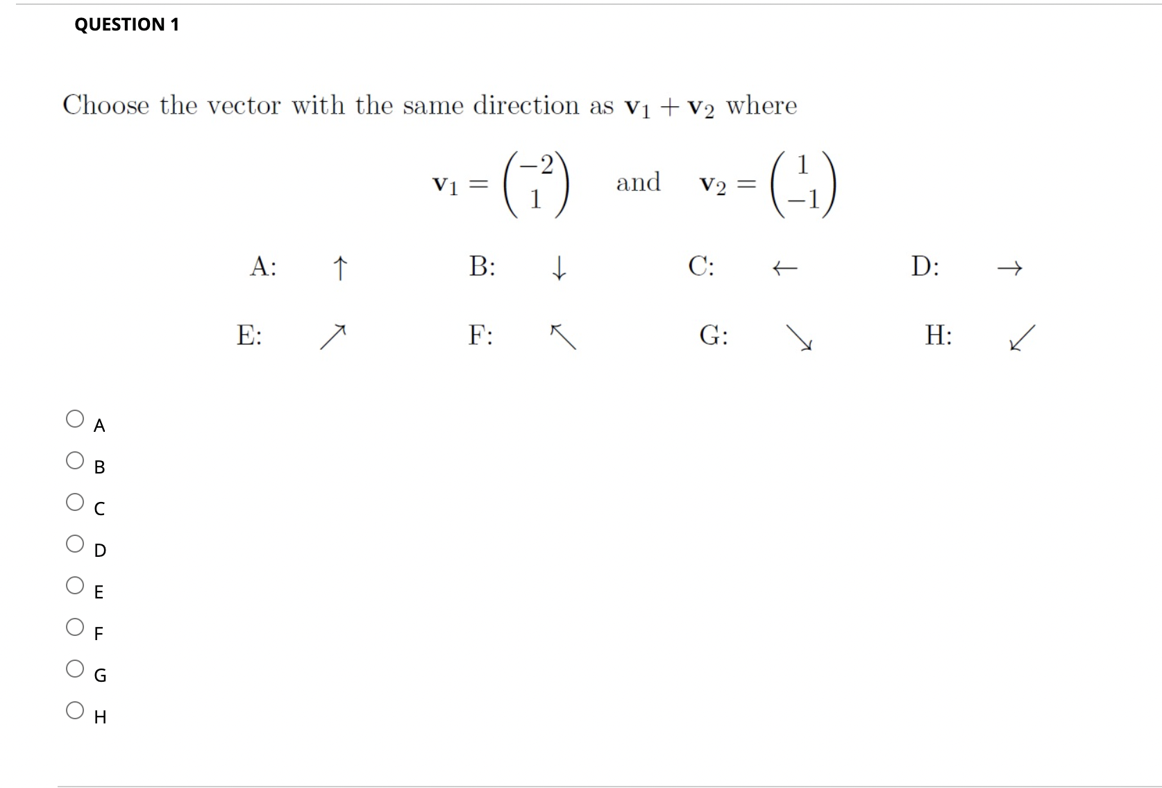 Solved Choose the vector with the same direction as v1+v2 | Chegg.com