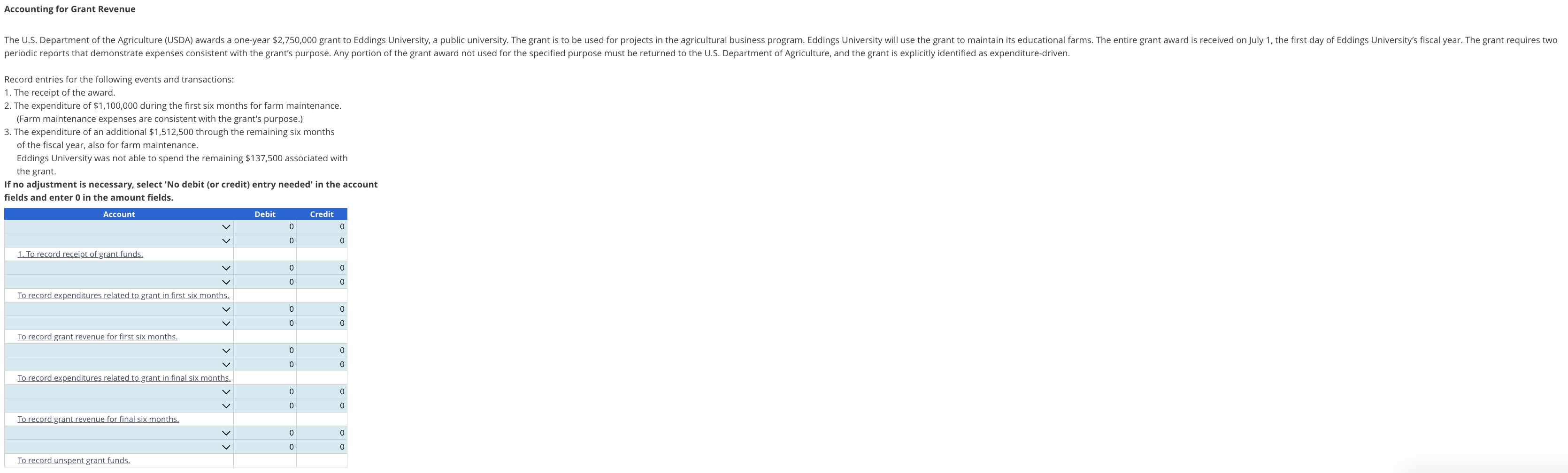 Solved Accounting for Grant Revenue Record entries for the